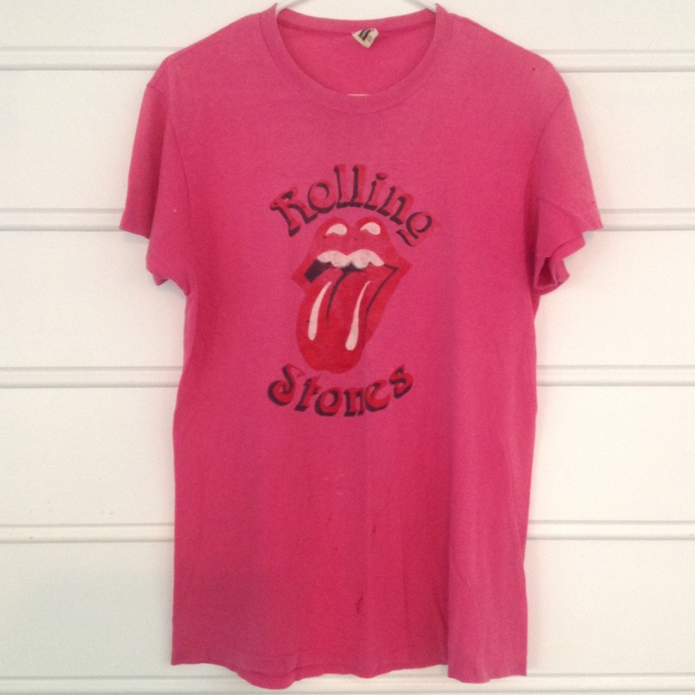 RARE Pink Vintage 1975 Rolling Stones Tour T-Shirt